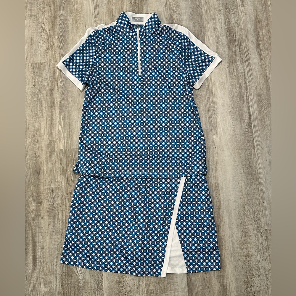 Callaway Ladies Short Sleeve Opti-Dri Golf Polo Quarter Zip & Skort Blue Star